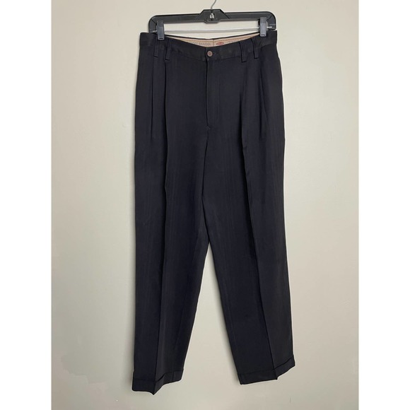 Vintage 100% Silk Tommy Bahama Pleated Trousers Black/Charcoal 33